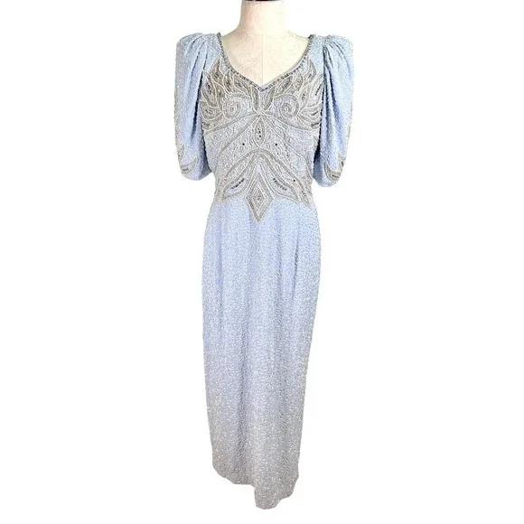 Vintage | Dresses | Vintage Custom Heavily Beaded Formal Evening Mob Gown  Dress Pale Blue | Poshmark